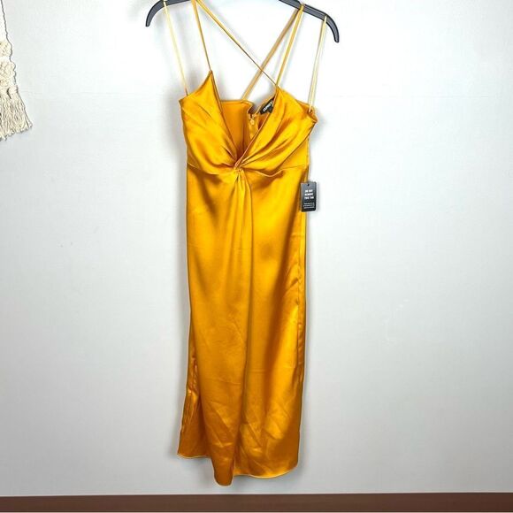 Express Golden Yellow Midi Twist Slip Dress S NWT - Picture 3 of 6